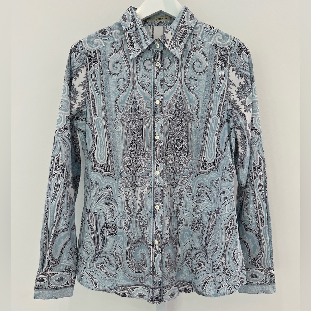 ETRO BLUE PAISLEY COTTON SHIRT SIZE IT 48 / US 12 (RUNS SMALL) NWOTS!